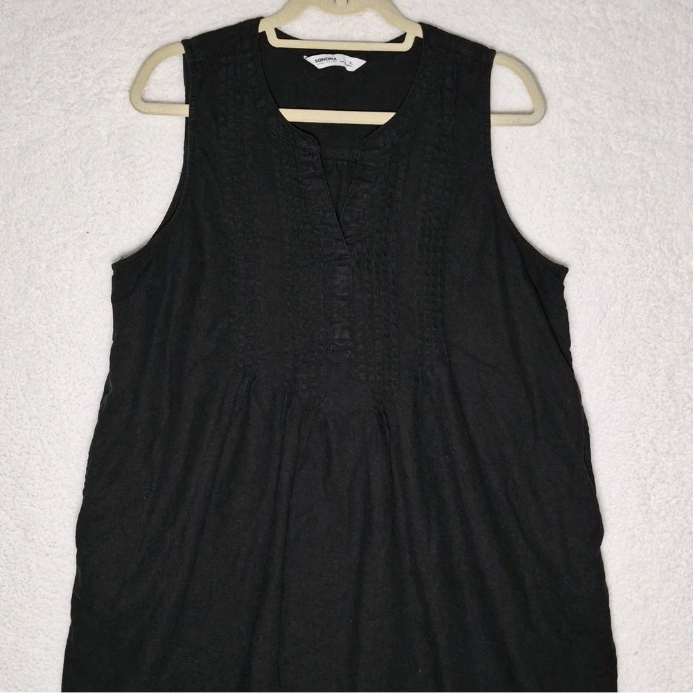 Sonoma Black Linen Blend Pintuck Jumper Shift Dress Pockets Women's XL